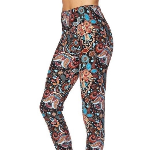 Black & Multi Color Fall leaves Full Length Leggings Size 12-20 NWT - Picture 1 of 4